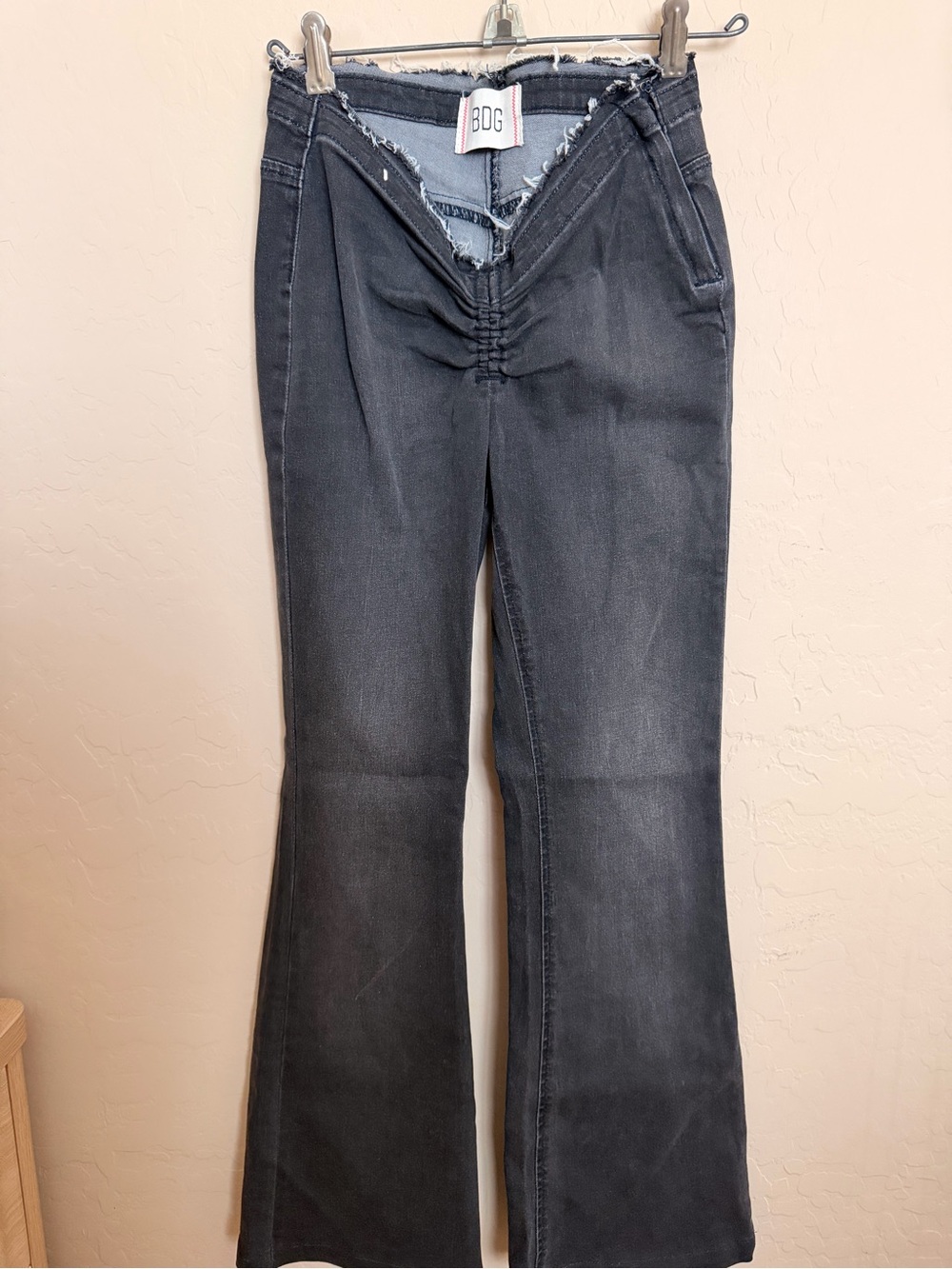 BDG Black Charcoal High-Rise Flare Jeans with Ruched V-Waist